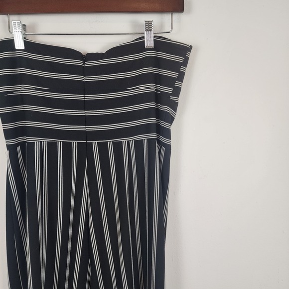 Veronica‎ Beard Cypress Womens Striped Wide Leg Strapless Jumpsuit Black White 6 - Picture 6 of 10